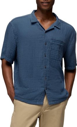 Prana Hideaways Organic Cotton Camp Shirt in Bluff Blue at Nordstrom, Size Xx-Large