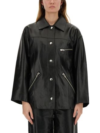 Stand Studio Black Solid Shirt Collar Jacket