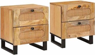 vidaXL Bedside Cabinet 2 pcs Natural 40 x 33 x 46 cm Solid Mango Wood vidaXL