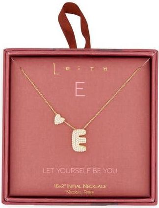 Leith Cubic Zirconia Heart & Bubble Initial Pendant Necklace in E- Clear- Gold at Nordstrom Rack