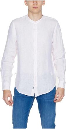 Blauer Linnen Overhemd met Lange Mouwen - Heren - Casual Overhemden - Wit - XL - Linnen - Overhemden
