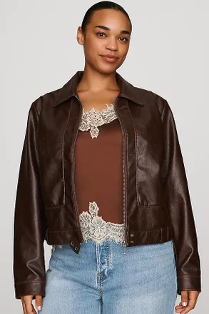 Pilcro Rumi Shrunken Faux Leather Moto Jacket