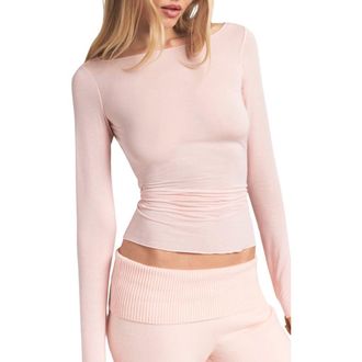 SKIMS Sheer Modal Blend Long Sleeve Boat Neck Top in Primrose at Nordstrom, Size Xx-Small Regular