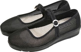 Generic Womens Mesh Shoes - Mary Jane Flat Shoes Breathable Summer Work Walking Shoes Outdoor Walking Shoes Nurse Wedge Shoes Non-Slip Adjustable Casual Ortho