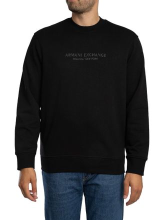 A|X Armani Exchange Mens Long Sleeve, Front Tone Logo Sweatshirt, Black, XL