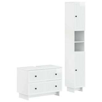 vidaXL Juego De Gabinete De Ba&ntilde;o De 2 Piezas Ede Blanco Brillante Vidaxl