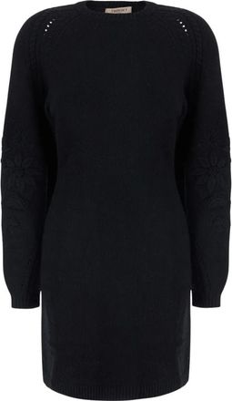 Twinset Zwarte jurk met elegante details en Tech Fabric- dames - Dames - Kleedjes - Zwart - S - Kleedjes