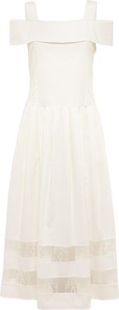 Blugirl Floral Lace Insert Midi Dress With Bardot Neckline