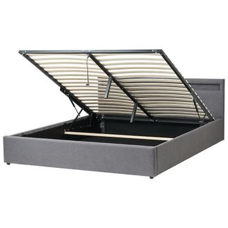 Beliani Cama Con Almacenaje Somier De L&aacute;minas Tapizado De Tela 180 X 200 Cm Luces Led Multicolores Gris Oscuro Armelle