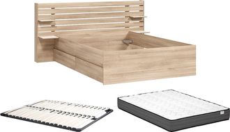 Vente-Unique Cama 160 x 200 cm con 4 cajones - Color: Natural + Somier + Colch&oacute;n - TENALIA II