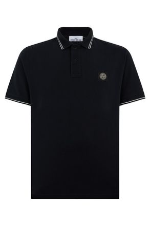 Stone Island Black Shirt Collar Polo