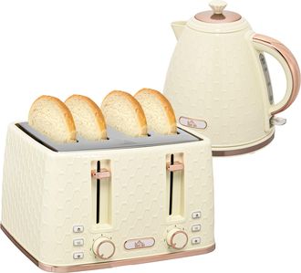 HOMCOM 1.7L Kettle And Toaster Set With Defrost Reheat And Crumb Tray Beige | TJ Hughes