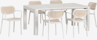 Sklum Sklum - Set De Mesa Rectangular (180x100 Cm) Arnadine Y 6 Sillas De Comedor Apilables Con Reposabrazos Omara