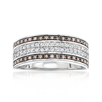 Ross-Simons White and Brown Diamond Multi-Row Ring in Sterling Silver
