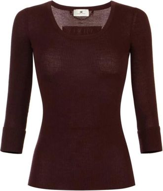 Elisabetta Franchi Truien & Vesten, Dames, Paars, S, Wol, Gebreide Top met Lettering Detail