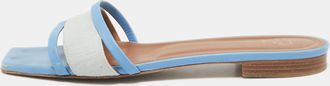 Malone Souliers Grey/blue Leather And Fabric Demi Flat Slides