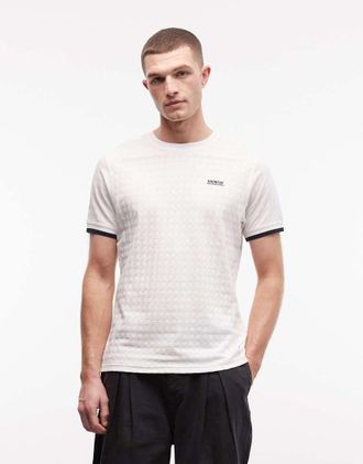 Barbour Langston - T-shirt bianca jacquard con bordi a contrasto e logo sul polsino-Bianco