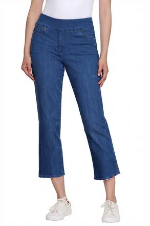 Multiples Denim Pull-On Fringe Hem Crop Pant With Pockets In Medium Indigo