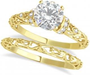 Allurez Moissanite & Diamond Antique Style Bridal Set 14k Yellow Gold (1.12ct)
