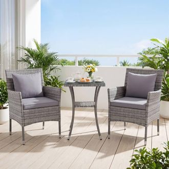 Costway Costway 3PCS Garden Wicker Bistro Set Conversation Furniture Set w/ Cushions in Grey