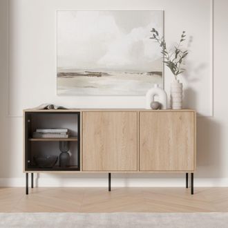 Dmora Aparador Conzano, Alacena 3 Estantes, Puerta Batiente, 3 Puertas, 150x40x75h Cm Marr&oacute;n
