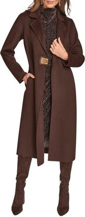 DKNY Wool Blend Buckle Coat in Chocolate at Nordstrom, Size X-Small