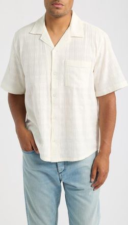Corridor Washed Dobby Check Cotton Seersucker Camp Shirt in White at Nordstrom, Size Xx-Large