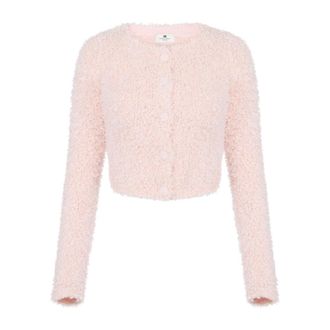 Elisabetta Franchi Truien & Vesten, Dames, Roze, 2Xl, Cardigan van fleece stof
