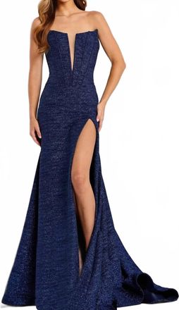 Jovani Long Formal Glitter Mermaid Prom Dress In Navy