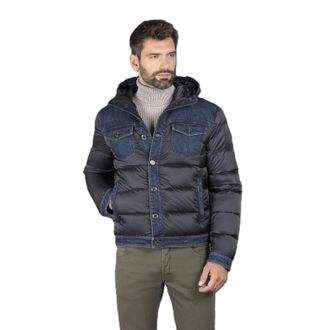 Moorer MenS Blue Quilted Jacket With Denim Accents, Size 50