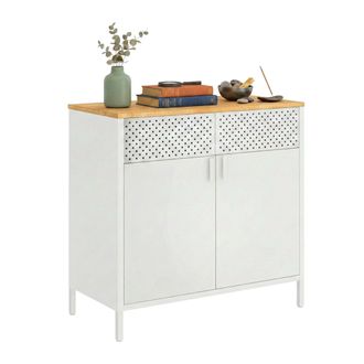 Relaxdays Armario Met&aacute;lico Relaxdays, 77 X 80 X 40 Cm (al X An X F), 2 Puertas, Estante Regulable, Oficina, Blanco/natural