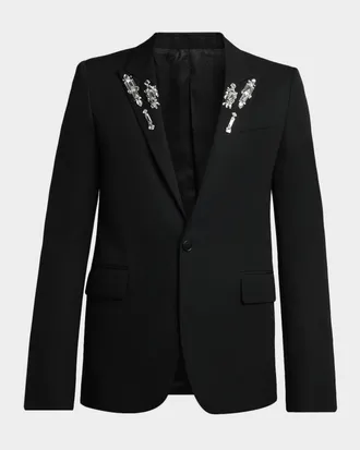 Alexander McQueen Men & apos;s Crystal-Embellished Peak Lapel Sport Coat