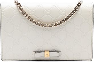 Gucci Pre-owned Womens Mini Guccissima Bow Signature Wallet On Chain - Light Grey Leather - One Size