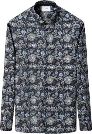 Eton Blauw Bloemenprint Signature Twill Overhemd - Heren - Casual Overhemden - Veelkleurig - 5XL - Katoen - Overhemden