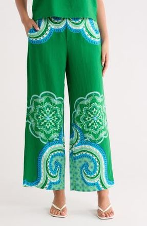 T Tahari Placed Print Linen Blend Pull-On Pants in Jungle Paisley Print at Nordstrom Rack, Size X-Small