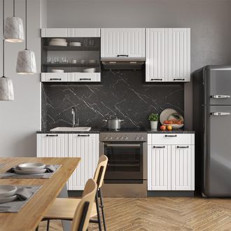 Vicco Mueble De Cocina Fame-line, Casa De Campo Blanca/antracita, 200 Cm Sin Encimera