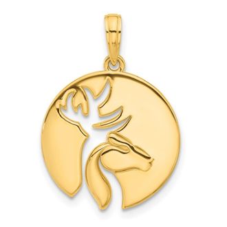 Diamond2Deal 14k Yellow Gold Polished Cut-out Deer Head Circle Pendant