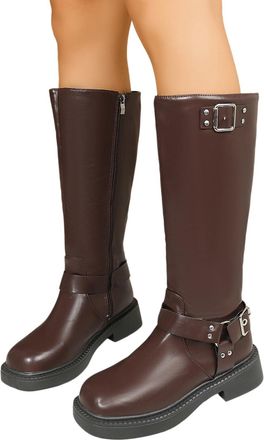 Generic 2026 Foreign Trade Fall and Winter Womens Boots Cowboy Chunky Heel Low High (Brown, 4.5)