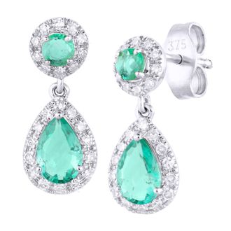 Diamant L'&eacute;ternel Womens 9ct White Gold Earrings With 0.25ct Diamond & Emerald - One Size