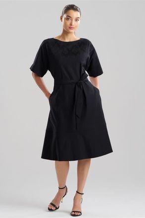 Natori Solid Lightweight Woven Boatneck Dress with Embellishment in Black at Nordstrom, Size X-Small