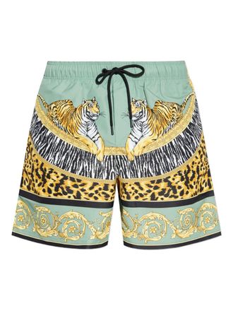 Versace tiger-print drawstring swim shorts - men - Polyester - 7 - Green