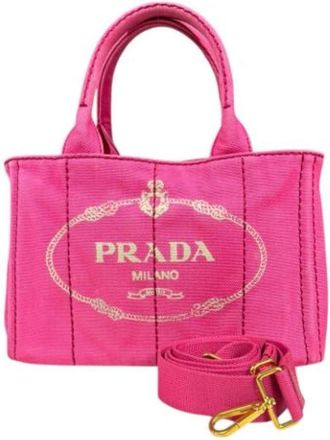 Prada Pre-owned Tote Bags, female, Pink, Size: ONE SIZE Pre-owned Canvas Tote Bag
