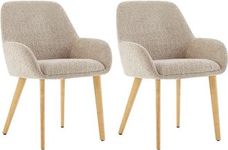 Vente-Unique Juego de 2 sillas con reposabrazos de tejido bouclé y madera de hevea - Topo y natural claro - VALENYO