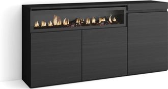 Skraut Home Skraut Home - Aparadores Para Sal&oacute;n, Gran Capacidad De Almacenaje, 150x75x35cm, 3 Puertas, Chimenea El&eacute;ctrica, Estilo Moderno, Negro