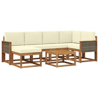 vidaXL Conjunto De Sof&aacute;s De Exterior Con Coj&iacute;n 7 Pcs Natural Y Crema Vidaxl