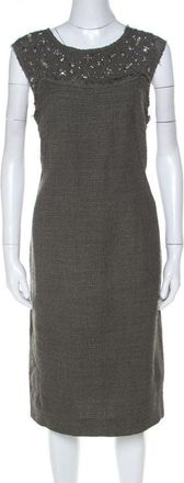 Escada Olive Green Tweed Embellished Delrose Sleeveless Dress