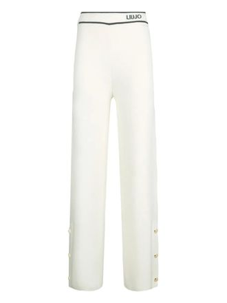 Liu Jo logo-jacquard side-button trousers - White