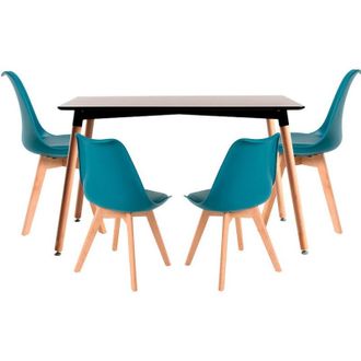 Regalos Miguel Regalos Miguel - Conjuntos De Mesa Y Sillas - Conjunto Mesa Tower Rectangular 120 X 80 Cm Negra Y Pack 4 Sillas Synk Basic - Verde Azulado
