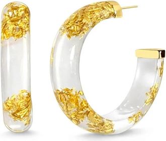 Gold & Honey Womens Small Lucite Hoop Earrings In White Gold Leaf