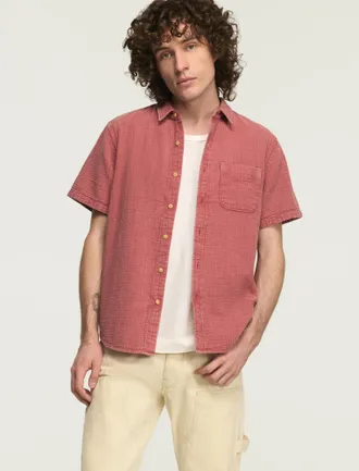 Lucky Brand Mens Short Sleeve Double Gauze Shirt